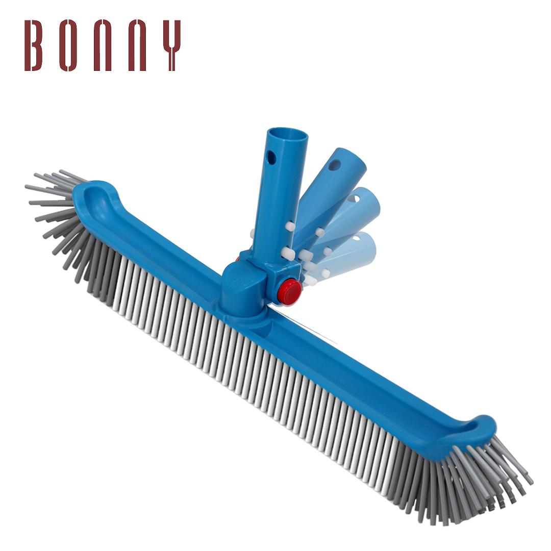 Professional 20" Floor & Wall Pool Cleaning Brush with Adjustable Angle EZ Clip Handle - Curved Ends